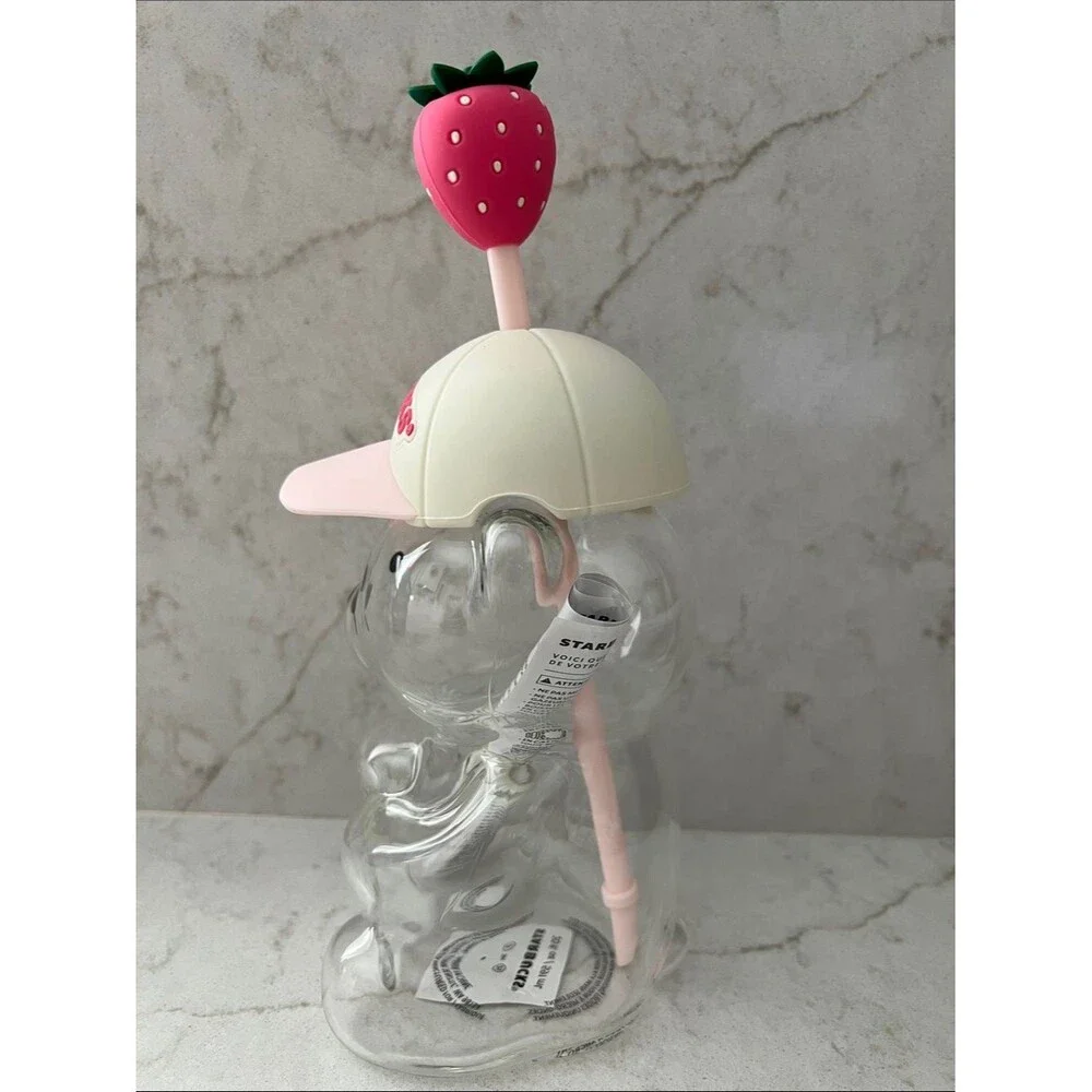 Starbucks Pink Barista July Drink Strawberry Bear Cup Glass